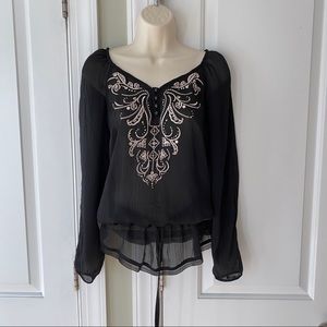 WHBM XS black peasant top with slash sleeves